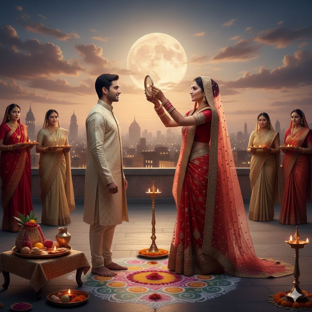 करवा चौथ पर चांद का दीदार, शुभ संयोग में सज-धजकर तैयार सौभाग्यवती महिलाएं