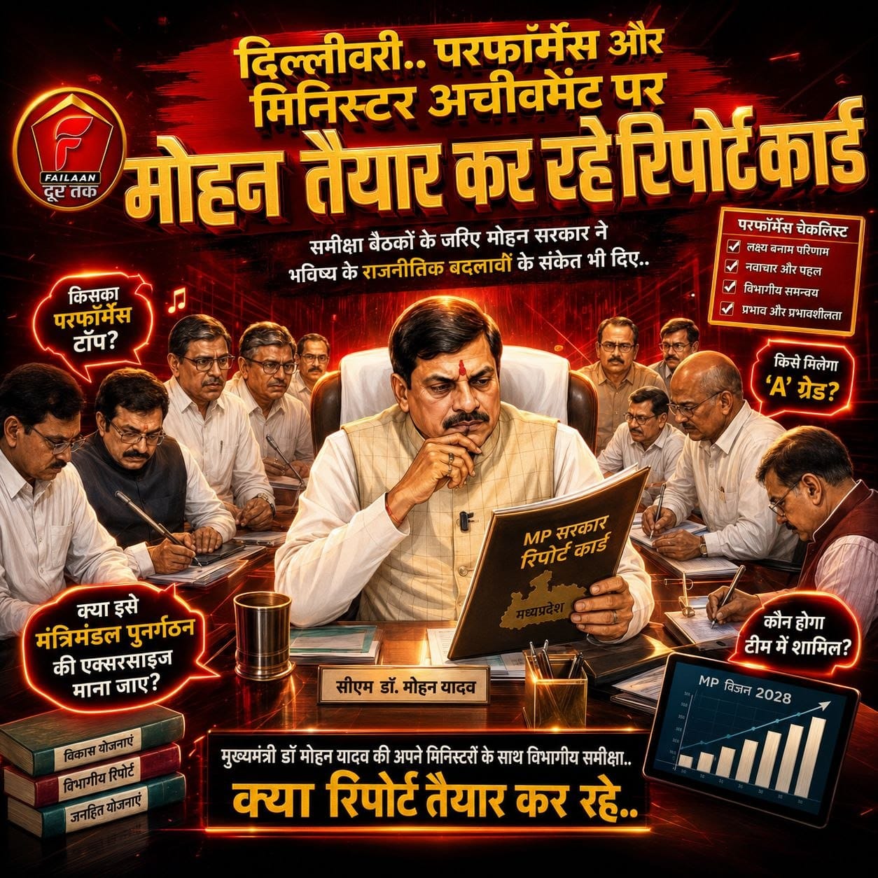 (डिलीवरी..परफॉर्मेंस और मिनिस्टर अचीवमेंट पर मोहन तैयार कर रहे रिपोर्ट कार्ड)(समीक्षा बैठकों के जरिए मोहन सरकार ने भविष्य के राजनीतिक बदलावों के संकेत भी दिए..) (राकेश अग्निहोत्री ..सवाल दर सवाल)