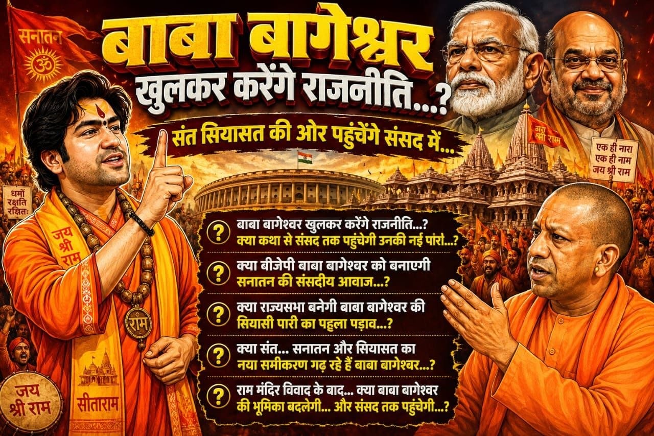 बाबा बागेश्वर बनेंगे संसद में संत... सियासत या बीजेपी की आवाज? (सवाल दर सवाल) राकेश अग्निहोत्री..क्या कथा से संसद तक पहुंचेगी उनकी नई पारी...?क्या बीजेपी बाबा बागेश्वर को बनाएगी सनातन की संसदीय आवाज...?क्या संत... सनातन और सियासत का नया समीकरण गढ़ रहे हैं