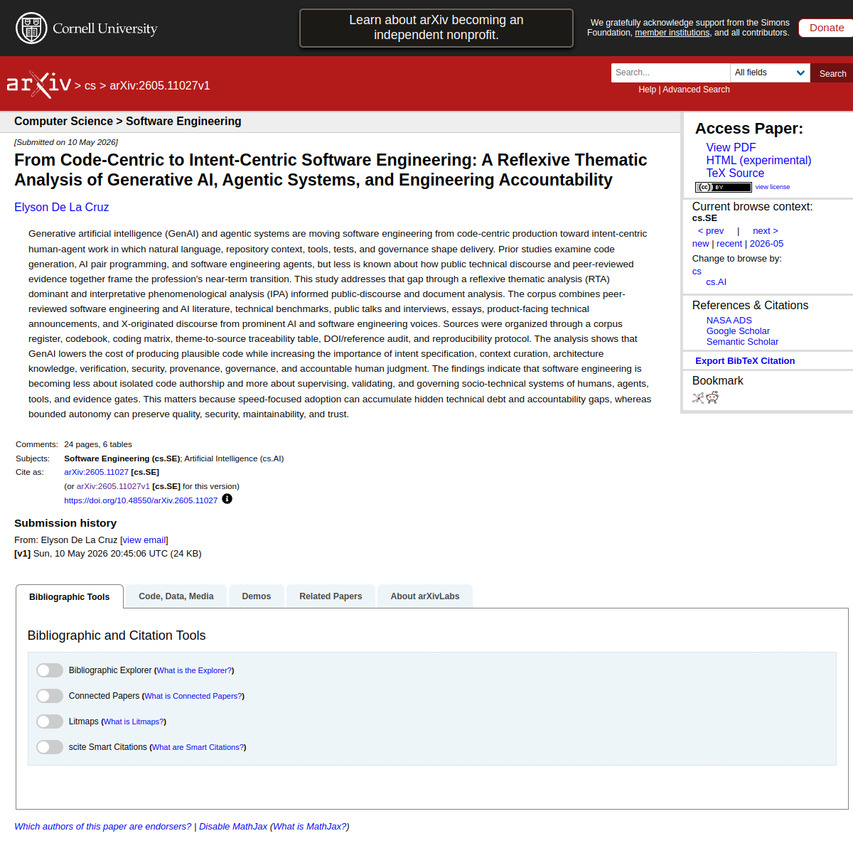 From Code-Centric to Intent-Centric Software Engineering: A Reflexive Thematic Analysis of Generative AI, Agentic Systems, and Engineering Accountability