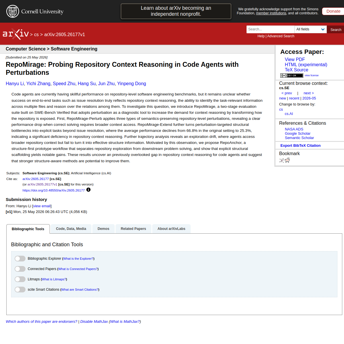 RepoMirage: Probing Repository Context Reasoning in Code Agents with Perturbations