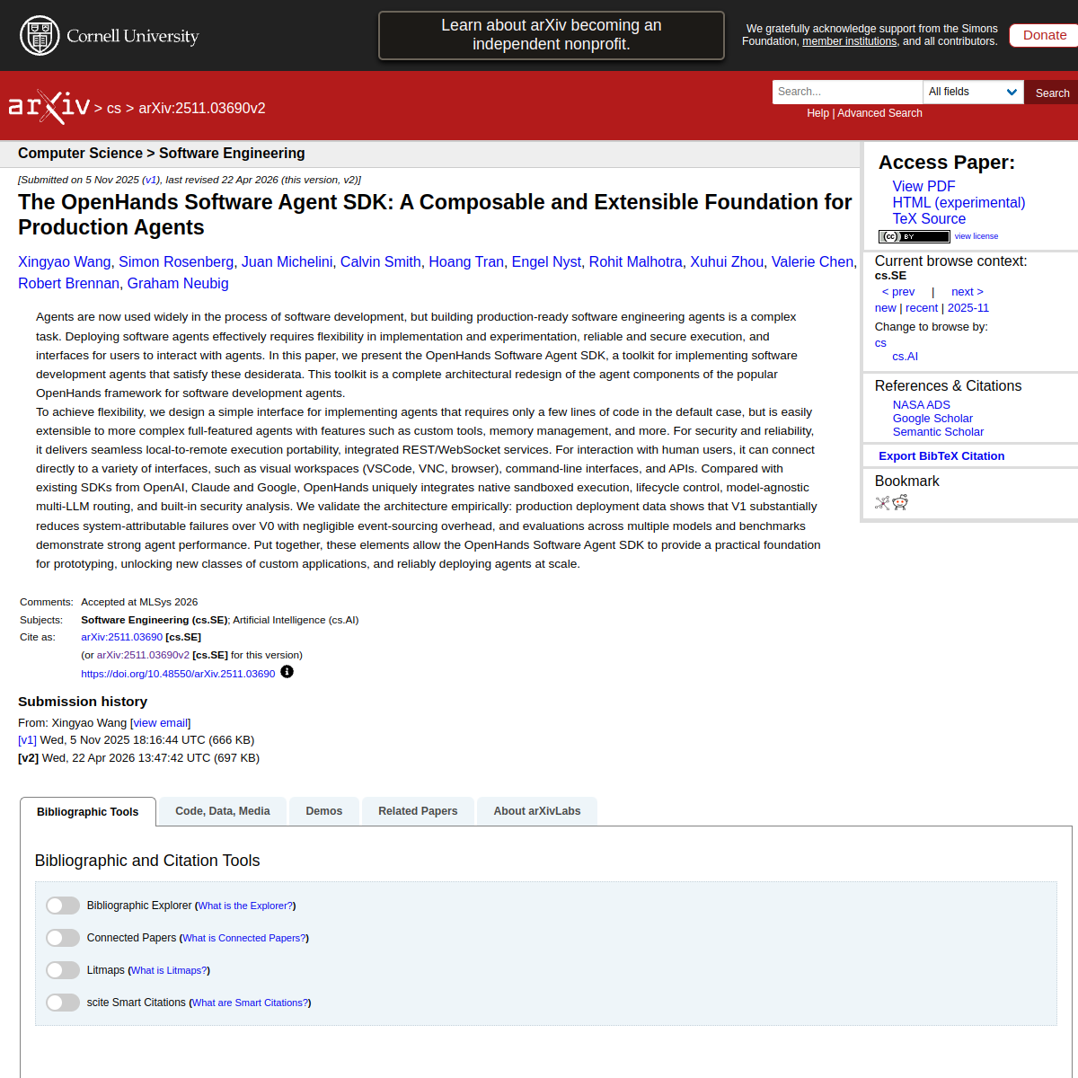 The OpenHands Software Agent SDK: A Composable and Extensible Foundation for Production Agents
