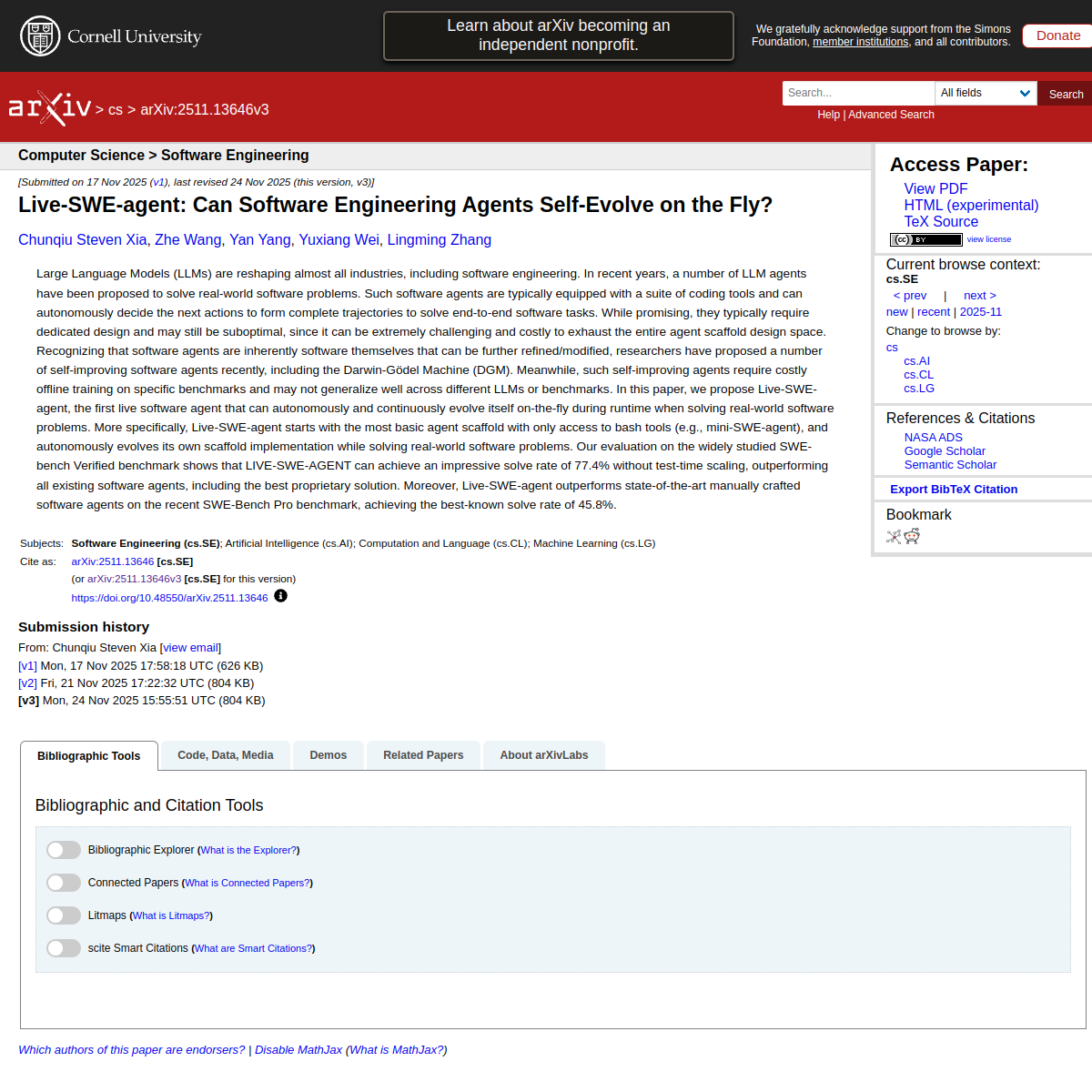 Live-SWE-agent: Can Software Engineering Agents Self-Evolve on the Fly?