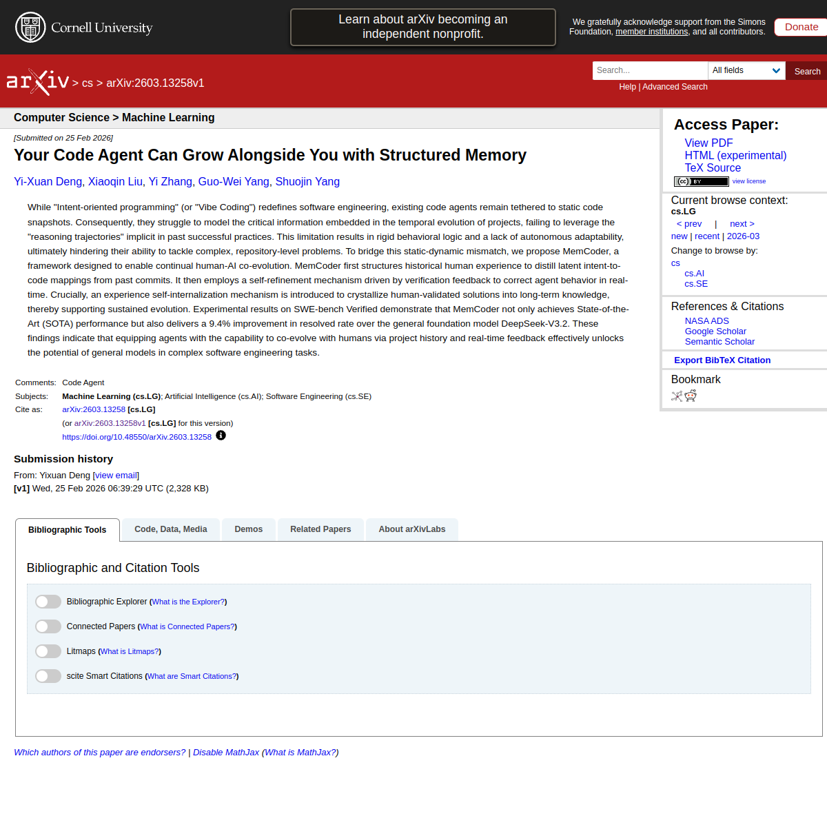 Your Code Agent Can Grow Alongside You with Structured Memory