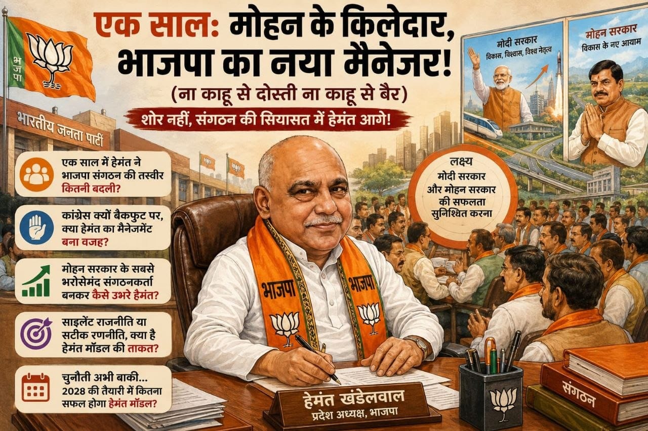 हेमंत ने एक साल में किया कांग्रेस को मौन.. कांग्रेस प्रदेश अध्यक्ष जीतू पटवारी के मुकाबले भाजपा प्रदेश अध्यक्ष हेमंत खंडेलवाल सफल क्यों.. (सवाल दर सवाल) (राकेश अग्निहोत्री)