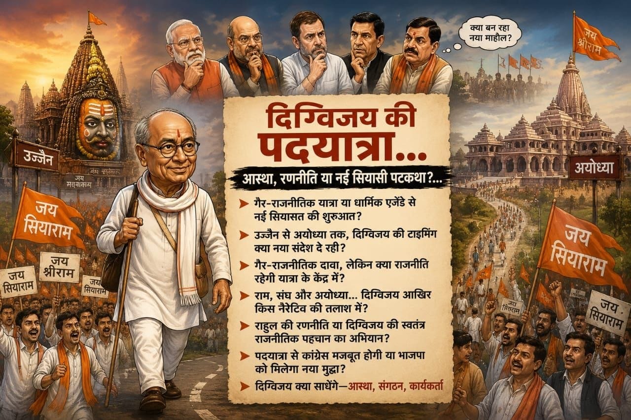 इं✅
(राहुल गांधी को क्या रास आएगी दिग्विजय की पद यात्रा) सवाल दर सवाल ( राकेश अग्निहोत्री)(पदयात्रा की टाइमिंग, गांधी जयंती लेकिन बहुत पहले ऐलान और विजयादशमी का माहौल , संघ भाजपा या राहुल को देगी चुनौती)