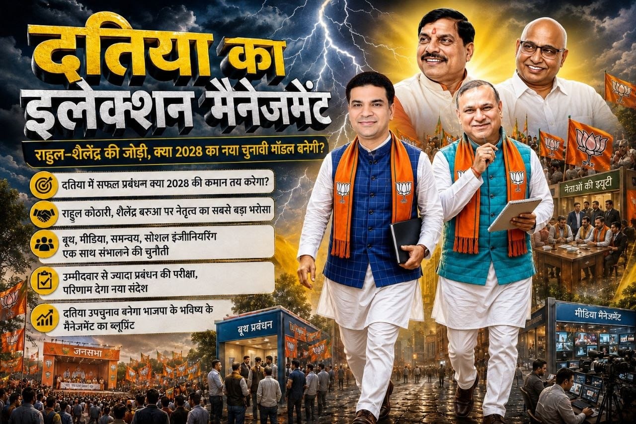 मोहन- हेमंत की पसंद राहुल -शैलेंद्र संभालेंगे इलेक्शन मैनेजमेंट.. 2028 विधानसभा चुनाव के लिए दतिया मॉडल  कसौटी पर.. (सवाल दर सवाल) (राकेश अग्निहोत्री)