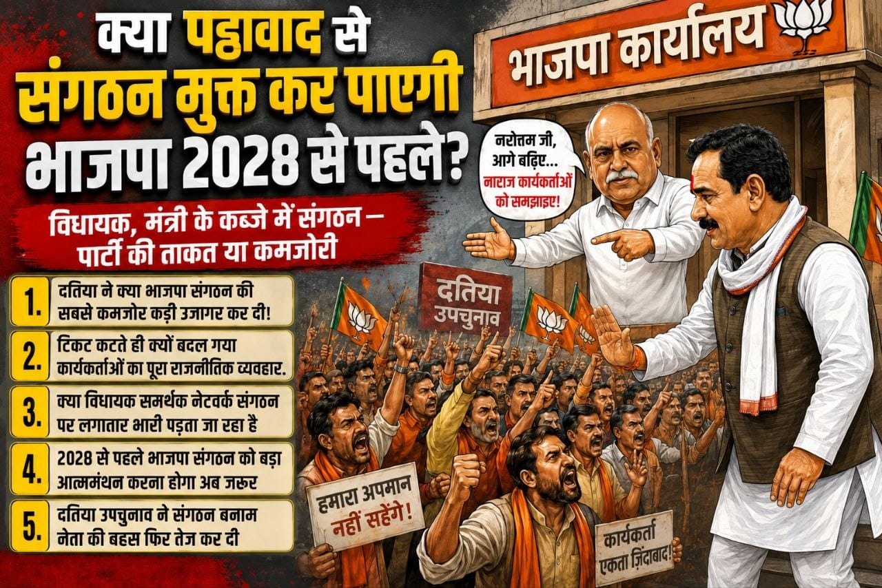 दतिया के दंगल से  क्या भाजपा को  मिलेगी सीख.. संगठन सर्वोपरि तो कार्यकर्ता  को मंत्री , विधायक, सांसद  का पट्ठा नहीं बनने देना होगा..( सवाल दर सवाल) (राकेश अग्निहोत्री)