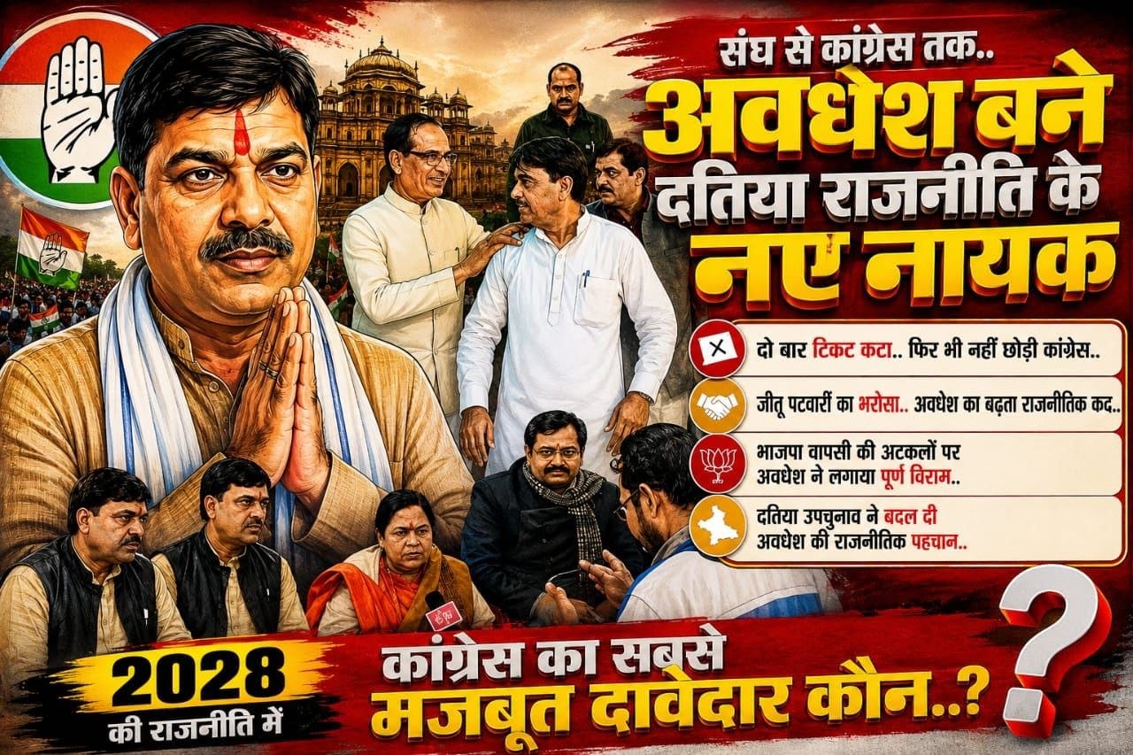 संघी 'अवधेश ' होगा दतिया में कांग्रेस का  भविष्य का ' नायक.. उम्मीदवार पर भारी..चुनाव नहीं लड़ रहे नरोत्तम के बाद अवधेश दूसरा बड़ा चेहरा..( राकेश अग्निहोत्री) (सवाल दर सवाल)