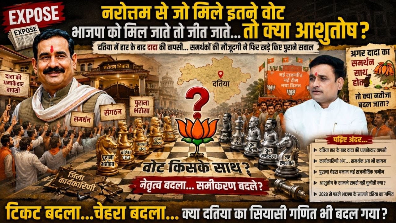 ✅(“दादा तेरा दतिया दीवाना... टिकट कटा, चुनाव हारा, फिर भी कैसे कायम दादा का दबदबा!” (सवाल दर सवाल ): (राकेश अग्निहोत्री)✅(दतिया में नरोत्तम की वापसी ने छेड़ी नई बहस समर्थक साथ हैं तो भाजपा से दूर क्यों, और 2028 में पुराने-नए चेहरे का समीकरण क्या होगा?)